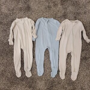 Kyte Baby 0-3M Bamboo Footie Romper Bundle 3 Pack Tan Blue Zipper Sleepers